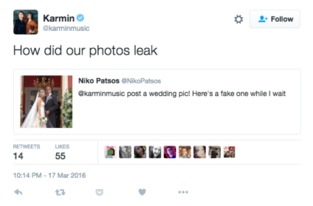 karmin leaked wedding photos joke