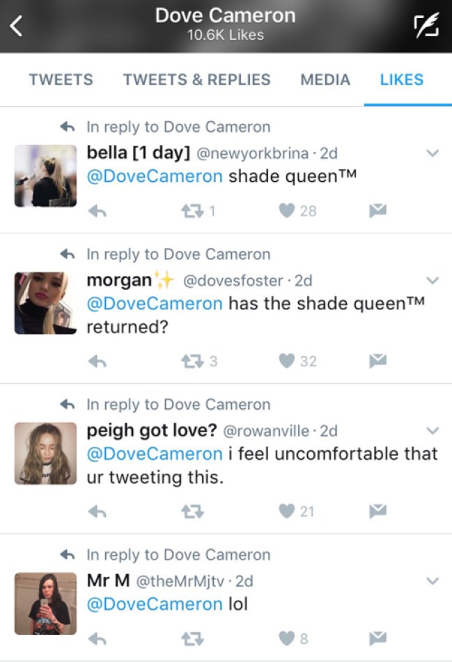 dove cameron twitter faves