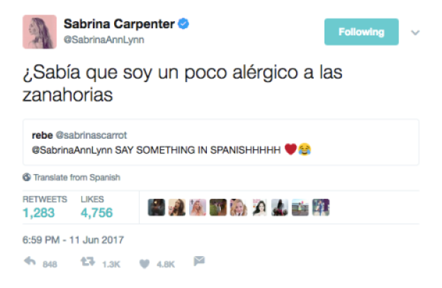 sabrina carpenter spanish tweet
