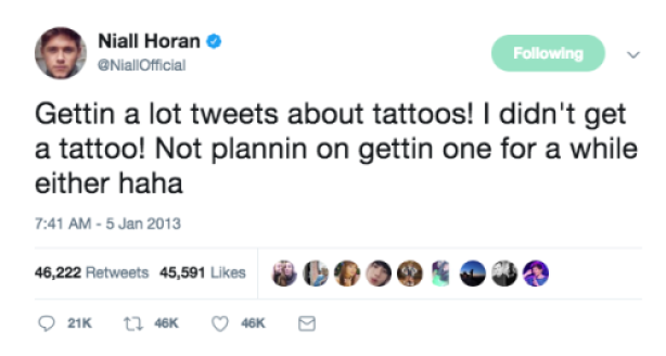 Niall Horan Doesn't Have Tattoos and Here's the Real Reason Why