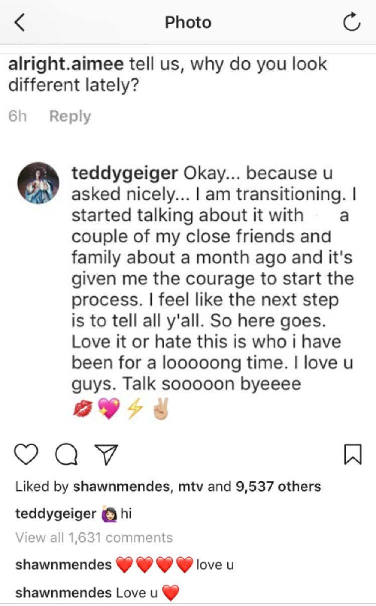 teddy geiger shawn mendes instagram comment