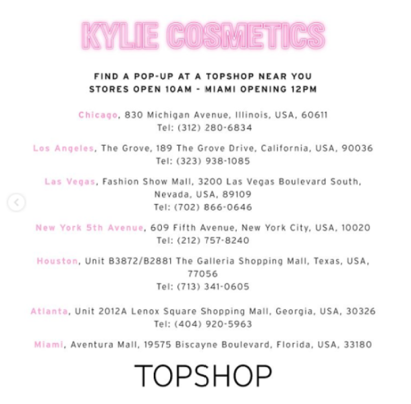 kylie cosmetics pop up openings