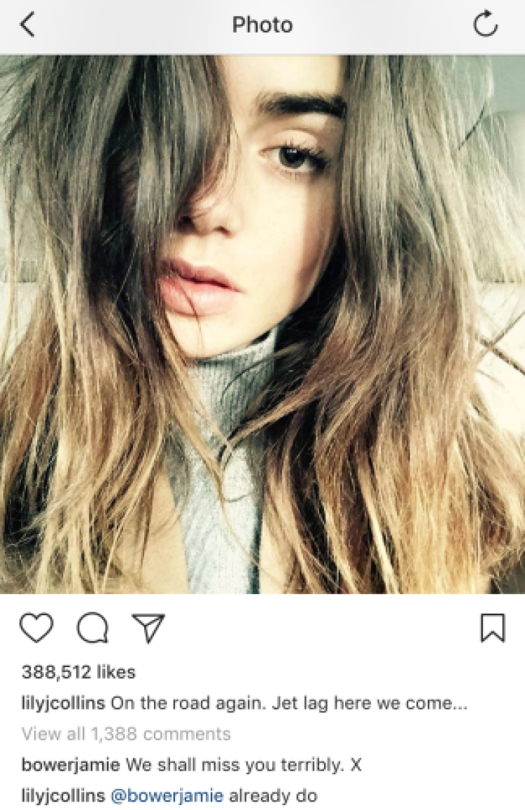 lily collins jamie bower instagram captions