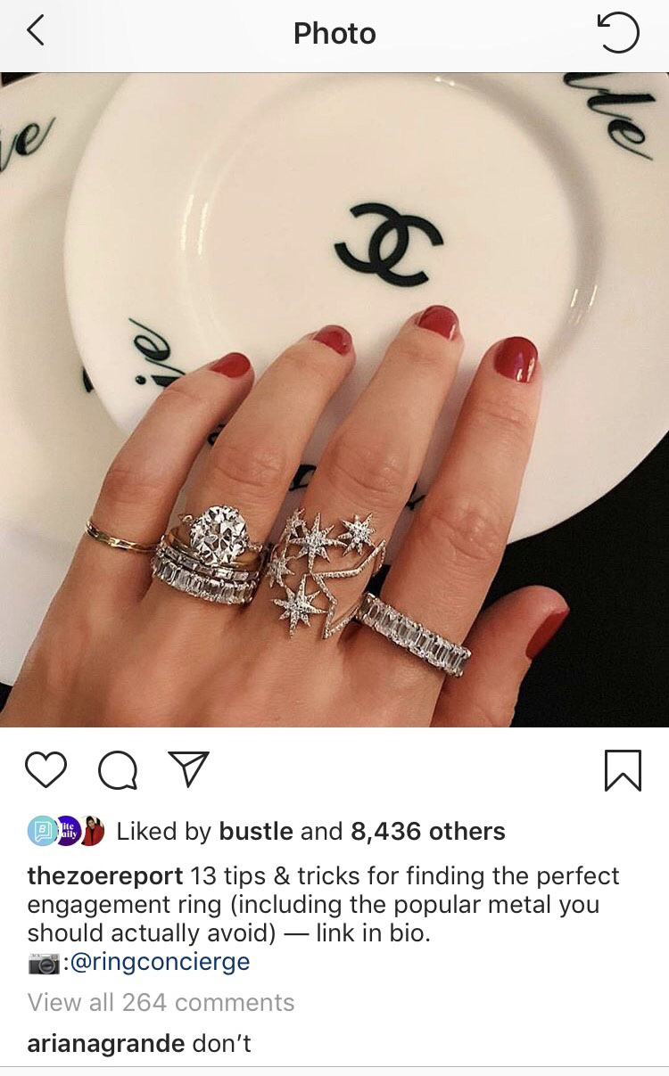 Ariana Grande Engagement Ring Instagram Comment
