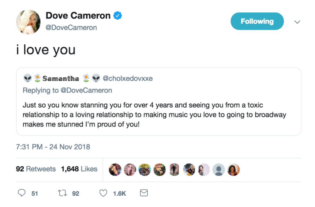 Dove Cameron Tweet