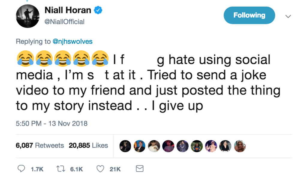 Niall Horan Tweet
