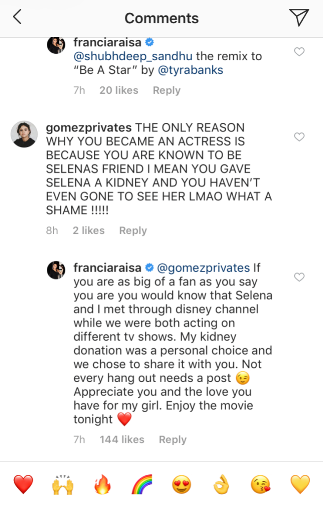Francia Raisa Claps Back At Hater Selena Gomez