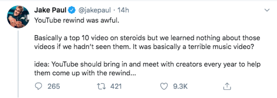 Jake Paul Slams YouTube Rewind