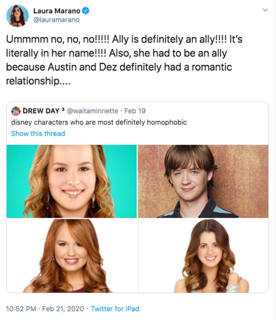 Laura Marano Responds To Tweet Calling Her 'Austin & Ally' Character Homophobic