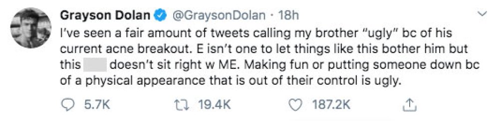 Grayson Dolan Defends His Twin Brother Ethan After Fans Call His Acne ‘Ugly’