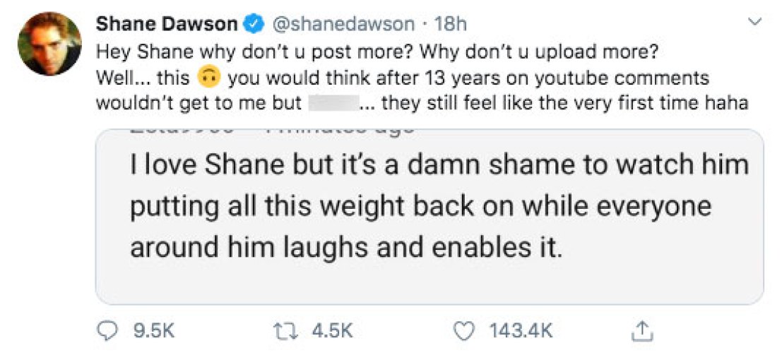 Shane Dawson Says Hate Comments About His Weight Are The Reason He Doesn't Upload YouTube Videos An