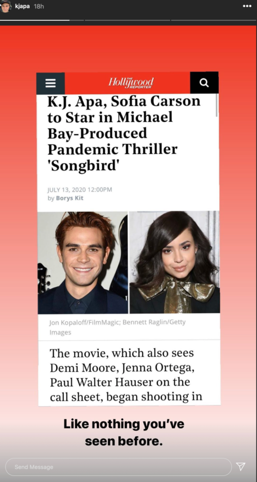 KJ Apa And Sofia Carson Cast In New Movie 'Songbird' Together — Everything You Need To Know