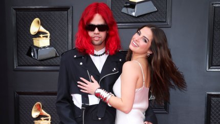 Addison Rae Walks the 2022 Grammy Awards Red Carpet With Boyfriend Omer Fedi: Photos