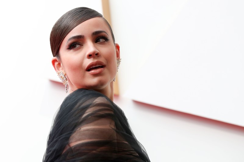 Sofia Carson Walks 2022 Oscars Red Carpet in Black Princess Gown: Photos